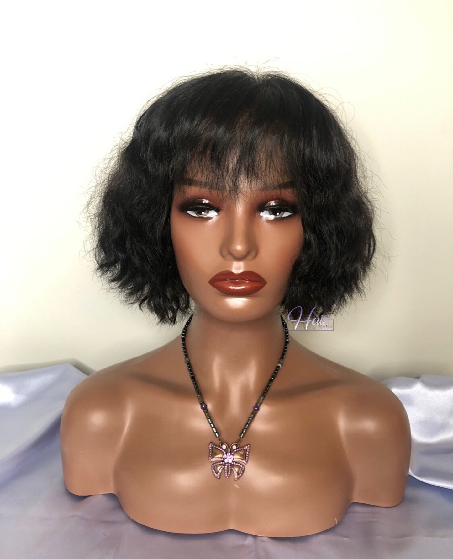 “Ellen” Raw Indian Curly Custom Handmade Bob Wig